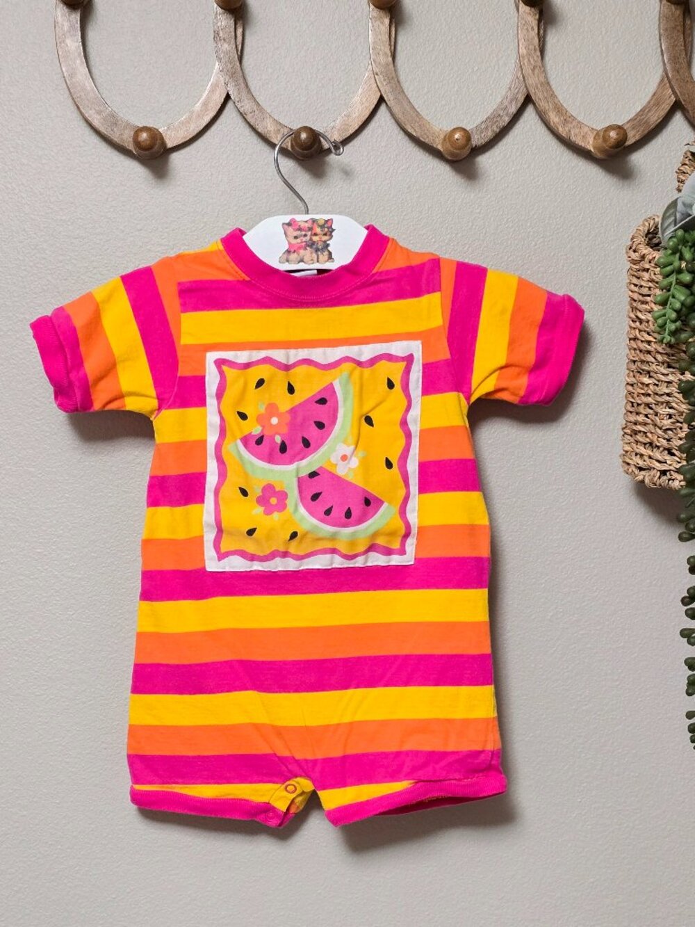 Vintage Okie-Dokie Watermelon Stripe Romper 18 Mos. Y2K Summer One Piece